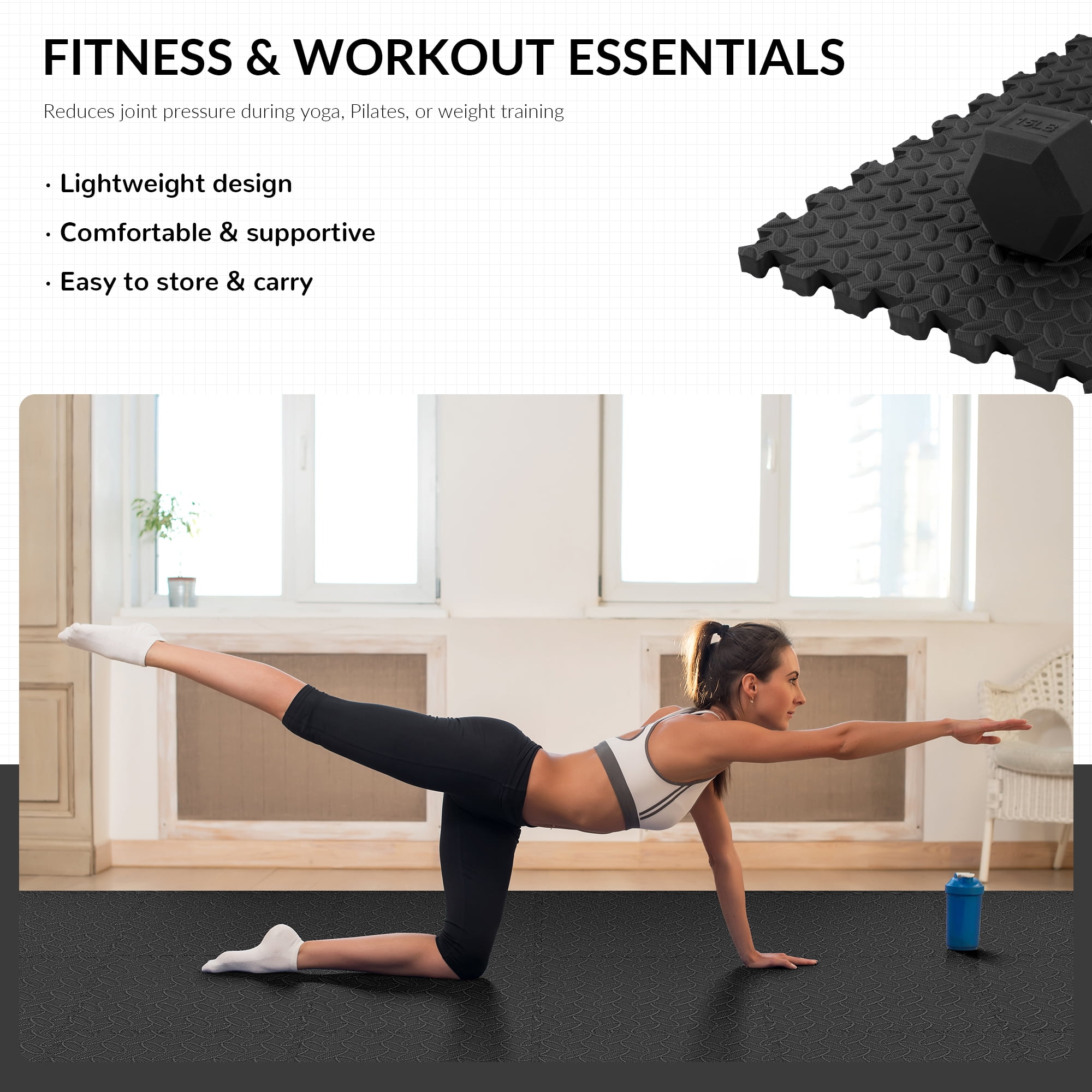 (2 pack) BalanceFrom EVA Foam Interlocking Floor Tiles, 63 × 63 cm, 1/2" 3/4" or 1" Thick, Anti-Slip Textured Mats in Multiple Colors, 6/12/24/36 Pack for Home Gym and Play Areas