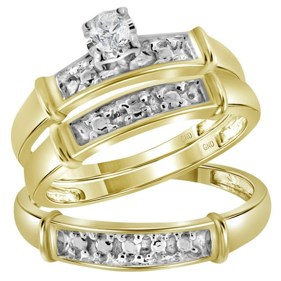 10kt Yellow Gold His & Hers Round Diamond Solitaire Matching Bridal Wedding Ring Band Set 1.00 Cttw