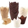 thumbnail image 1 of 200pcs Tulip Cupcake Baking Cups, Muffin Baking Liners Holders, Rustic Cupcake Wrapper, Brown, White And Nature Color, 1 of 6