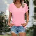 thumbnail image 5 of Summer Savings Womans Tops, Xunlbb Women's Fashion Solid Color Slit Raglan Sleeve Short Sleeve Blouse V-Neck T-Shirt Tops(Dark Pink,S), 5 of 8