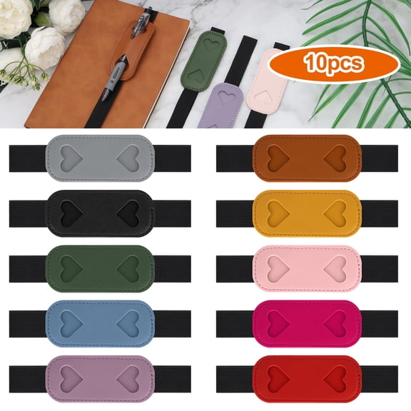EEEkit 10pcs Pen Holders for Notebook, Journal, Planner, Elastic Band PU Leather Design, Fits 7"to 12" in Height