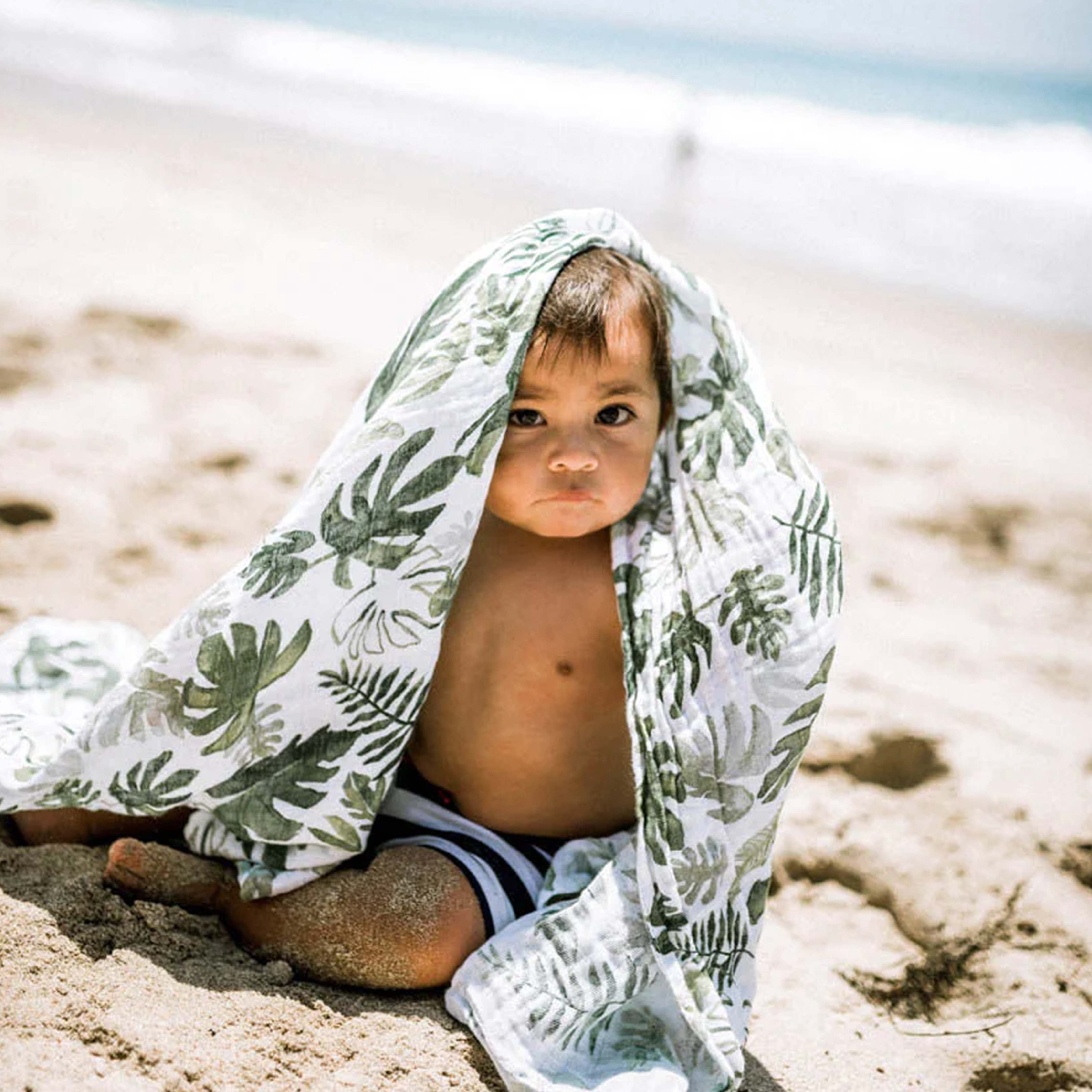 Little Unicorn Swaddle Blanket for Newborns, Toddler Muslin Blanket - Tropical Leaf