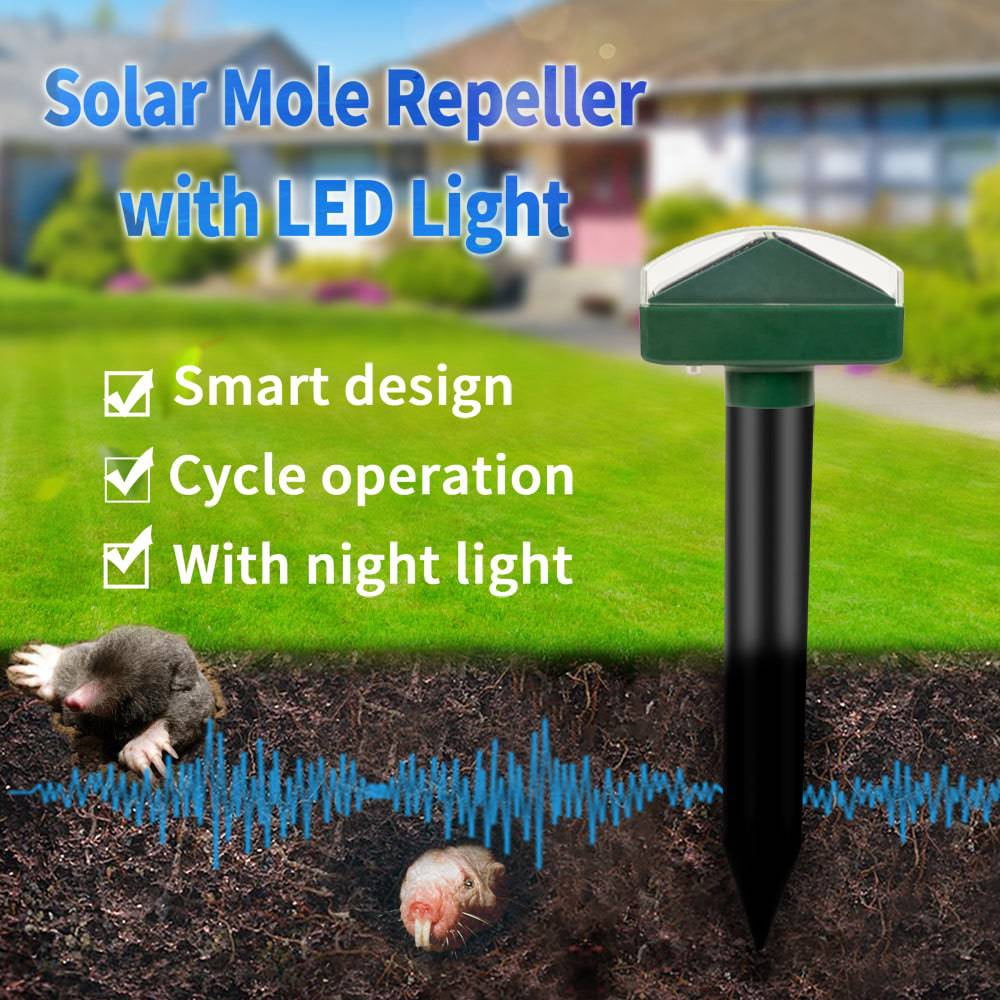 #1 Solar-Powered Mole, Vole, Gopher & Groundhog Repellent - Ultrasonic Stake Gets Rid Of Burrowing Animals From Lawn, Garden & Yard In 2 Weeks