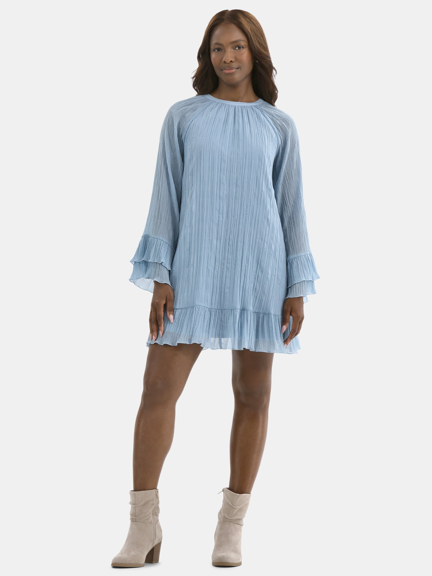 Time and Tru Women's and Women's Plus Crinkle Mini Dress with Back Tie, Sizes XS-4X