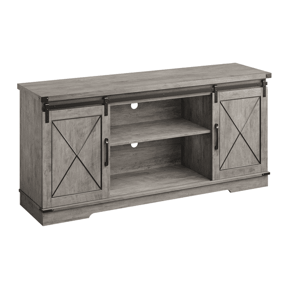 59" Farmhouse TV Stand with Sliding Barn Doors, Adjustable Shelves, PB Media Console Cabinet for TVs Up to 65", Gray