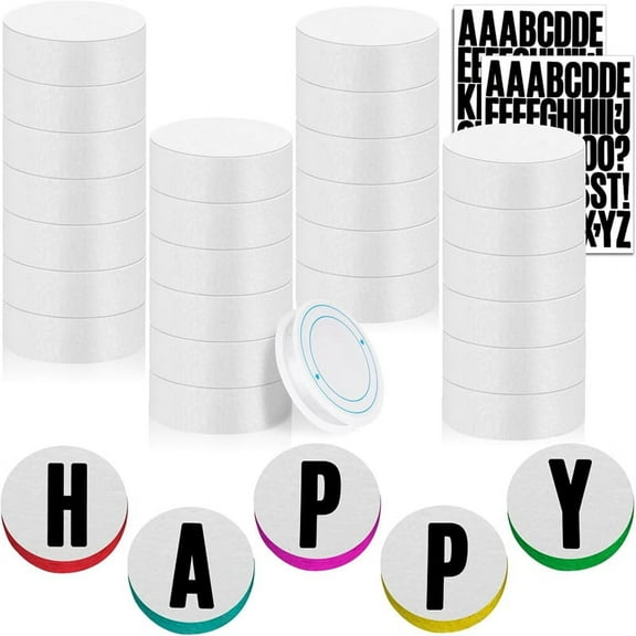3 Inch Foam Circles for Crafts, 30 Pcs White StyrofoamDiscs with Letter Stickers and Hanging Wire for Bracelet Making