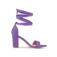 thumbnail image 3 of BLISSFUL STEP Women's Lace Up and Ankle Strap Block Heel Sandals Lavender 8, 3 of 7