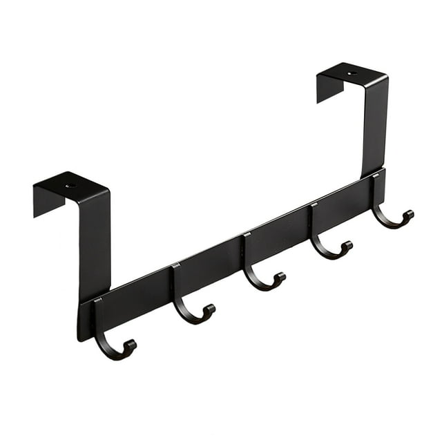 Over The Door Hook, Aluminium Alloy Heavy Duty Over Door Hanger Holder black color short 5 Hooks