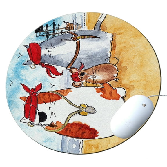 KuzmarK Round Mousepad / Hot Pad / Trivet - Pirate Cats and Rat Art by Denise Every