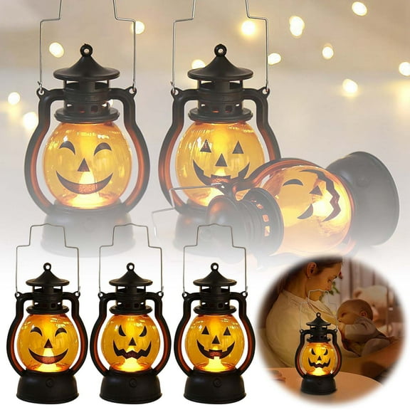 Mini Halloween Pumpkin Lights (3-Pack) – Flickering LED Jack-O-Lanterns for Indoor & Outdoor Decor, Vintage Halloween Party Hanging Lanterns, Porch & Garden Ornaments