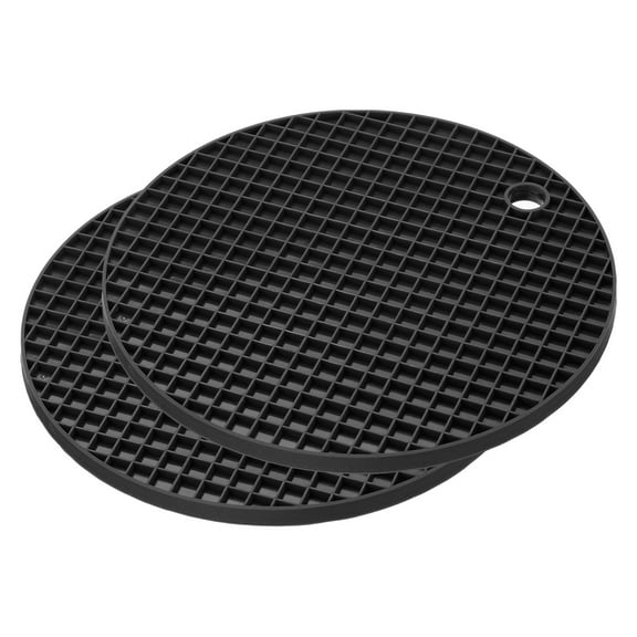 Unique Bargains Silicone Trivet Mats 2pcs, Round Hot Pan Pads , Heat Resistant Drying Mat for Kitchen Counter Table Black
