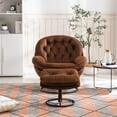 thumbnail image 2 of Modern Accent Chair with Ottoman, Upholstered Velvet Swivel Lounge Armchair with Tufted Decor, Comfy Single Sofa with Metal Base for Living Room Bedroom Reading, Brown, 2 of 9