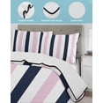 thumbnail image 4 of Quilts Twin Size, Pink Navy Blue Striped Soft Comforter Bedding Set for Bed, Farmhouse Stripe Art Lightweight Quilted Bedspread with Pillow Cover(2 Pieces) for All Season, 68x86 Inch, 4 of 6
