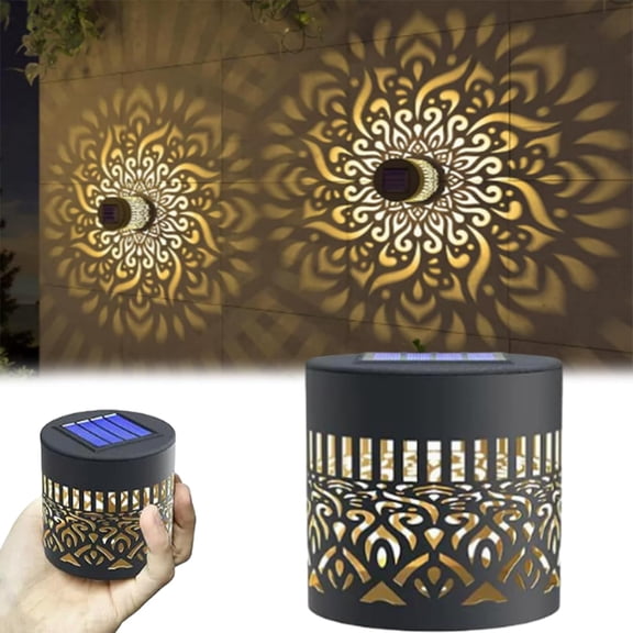 Decorative Solar Mandala Lights, Solar Mandala Lights Outdoor, Metal Solar Powered Outdoor Deck Step Wall Lights, Mandala Theme Waterproof Fence Light for Garden Post Patio Backyard Yard (Set1)