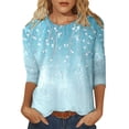 thumbnail image 1 of Hauts de Printemps pour Femmes Imprimé Décontracté à Sequins Col Rond Manches Longues T-Shirts pour Femmes Bleu Clair S, 1 of 4