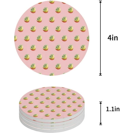 

FMSHPON Fresh Yellow Lemon Pink Set of 4 Round Coaster for Drinks Absorbent Ceramic Stone Coasters Cup Mat with Cork Base for Home Kitchen Room Coffee Table Bar Decor