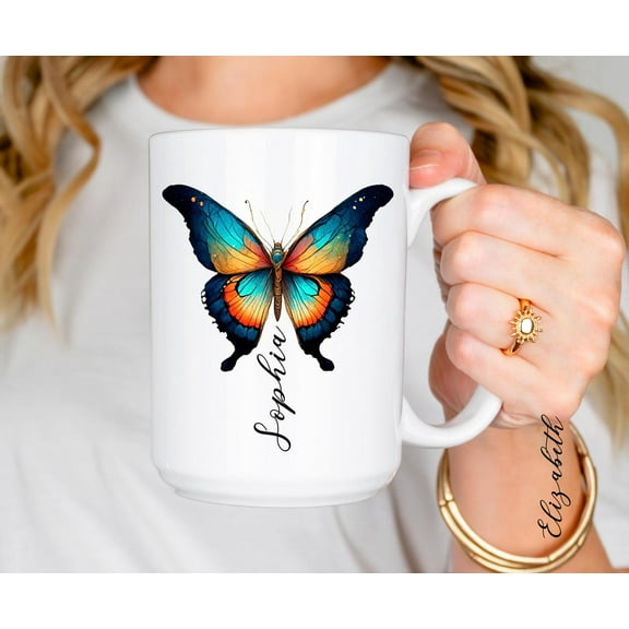 Personalized Butterfly Mug, Custom Name Coffee Cup, Butterfly Lover Gift, Personalized Mug for Her, Unique Butterfly Coffee Mug, Ceramic Mug 11Oz