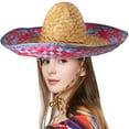 thumbnail image 3 of 4Pack Mexican Sombrero Straw Hat, 18" Wide Authentic for Cinco de Mayo, Adult Mexican Serape Costume, 3 of 9