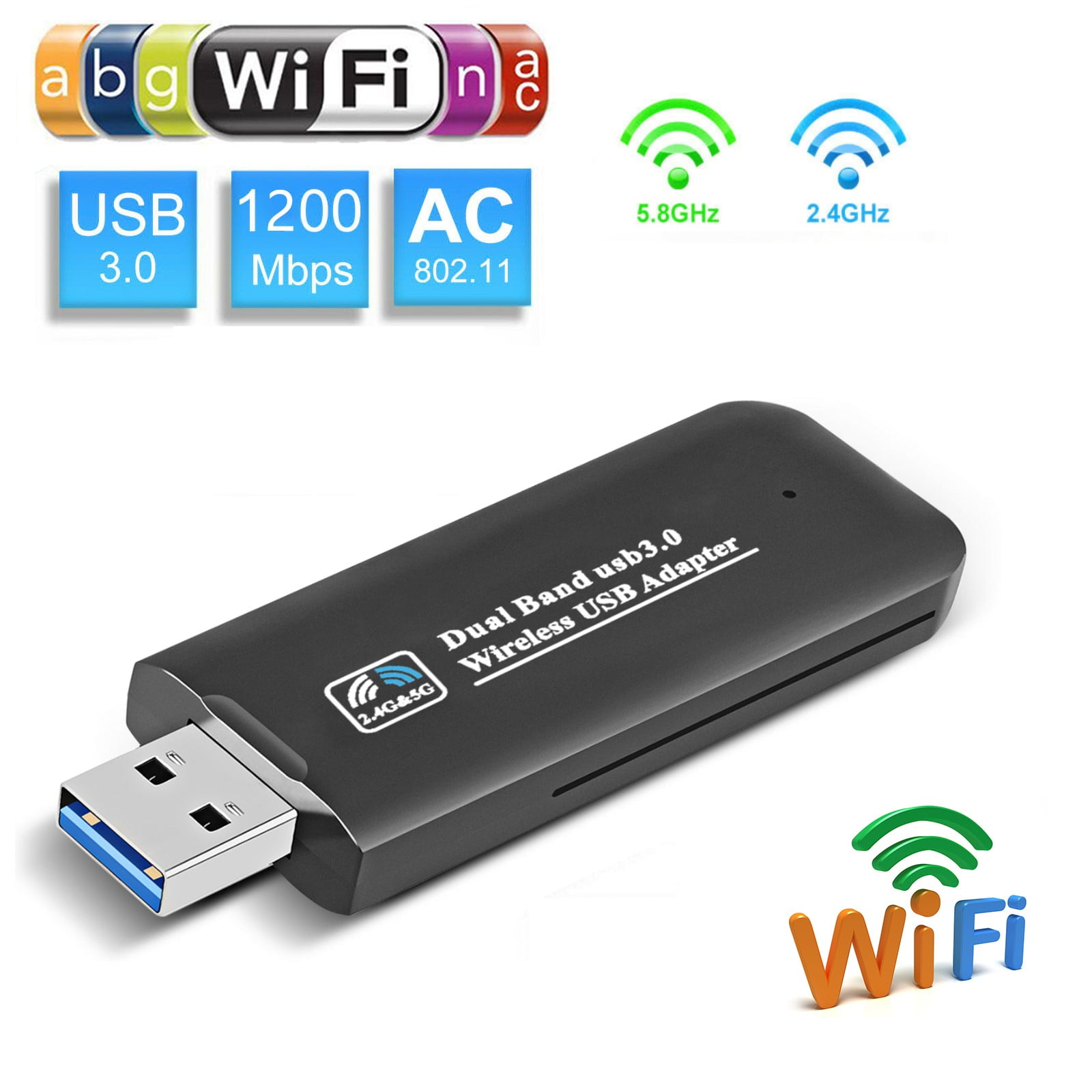 150Mbps Dual Band 2.4GHz WiFi Adapter USB 2.0 Wireless 802.11ac/a/b/g/n Dongle 