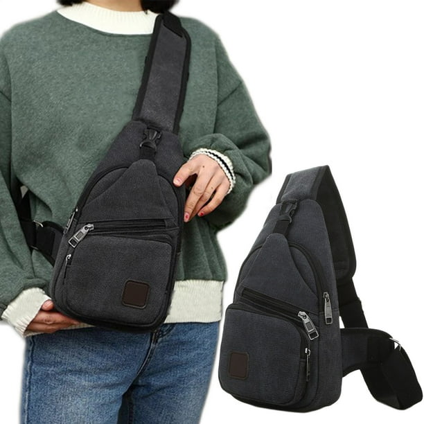 Mochila de lona con pecho | Bolso bandolera multiusos para viajes de senderismo al aire libre | Correa ajustable, gran capacidad, múltiples bolsillos con cremallera | Unisex | Verde Caqui Azul Café