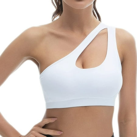 

Elbourn Sexy One Shoulder Sports Bras for Women Wirefree Yoga Bra Medium Support One Strap Sports Bra with Removable Cups 1 Pack