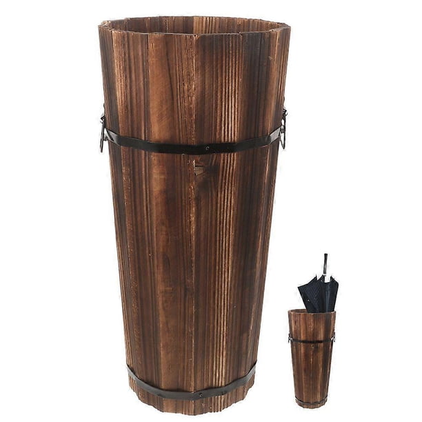 Wooden Umbrella Stand With Cane And Fan Storage Vintage Style Entryway Organizer Natural Wood Hallway Decor Practical Design