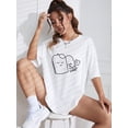 thumbnail image 6 of Cartoon & Slogan Graphic Drop Shoulder Oversized Tee IT's A TEA SHIRT Graphic Tees Women Tops, 6 of 6