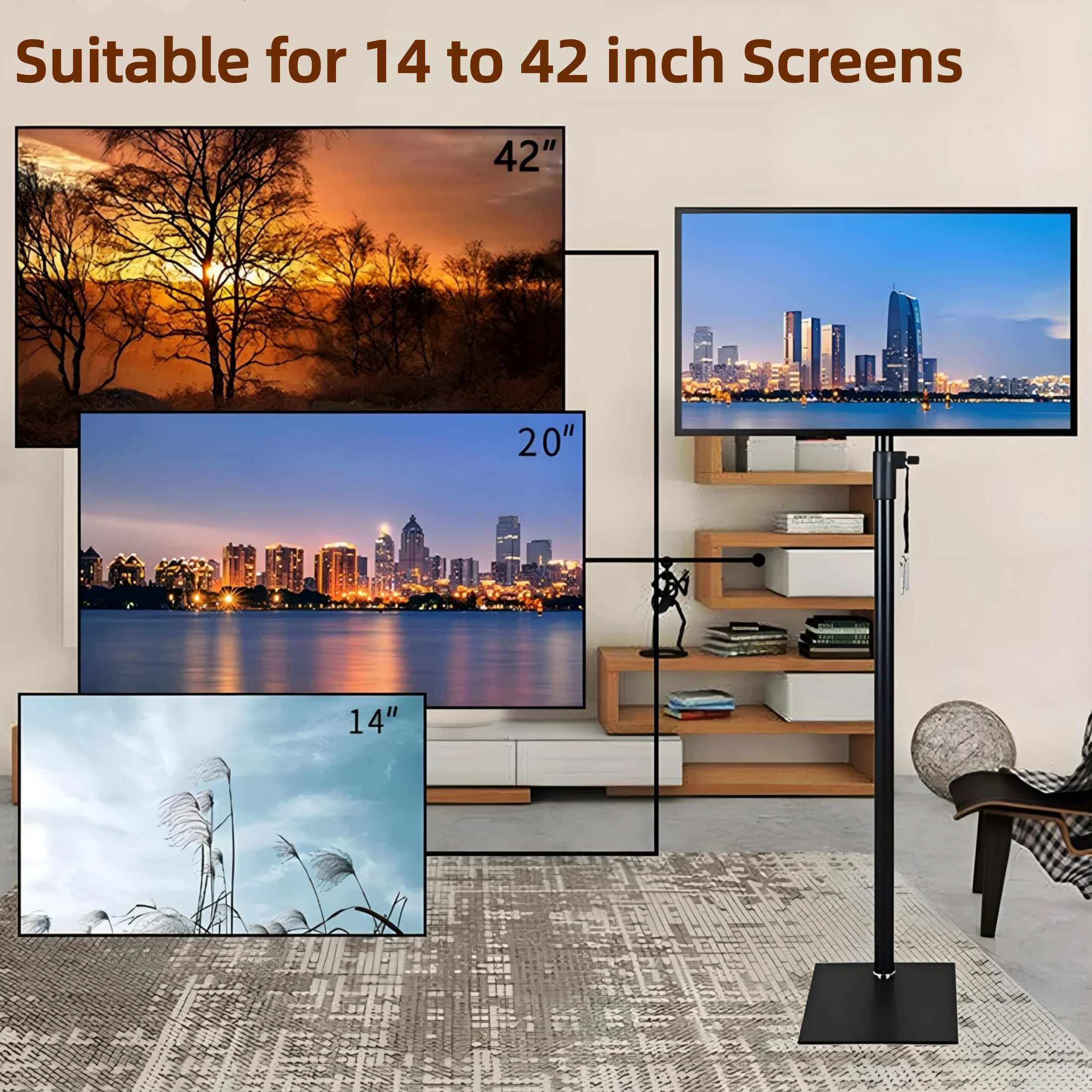 Petoto Floor TV Stand with Mount Swivel for 14 to 42 inch TVs up to 55 lbs, Height Adjustable