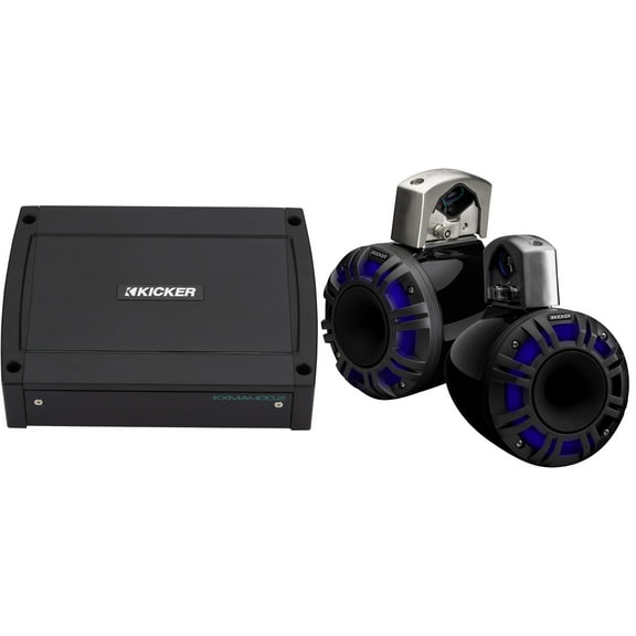 Kicker 51KMTCXL6 6" Black KMXL Horn-Loaded Tower Speakers & 400 Watt Marine Amp with tube-clamp mounting