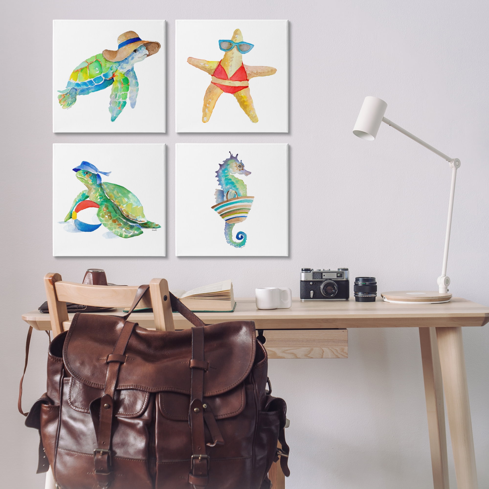 Stupell Industries Summer Beach Creatures Nautical & Beach Painting Wrapped Canvas Art Print Wall Art, 17 x 17, Set of 4