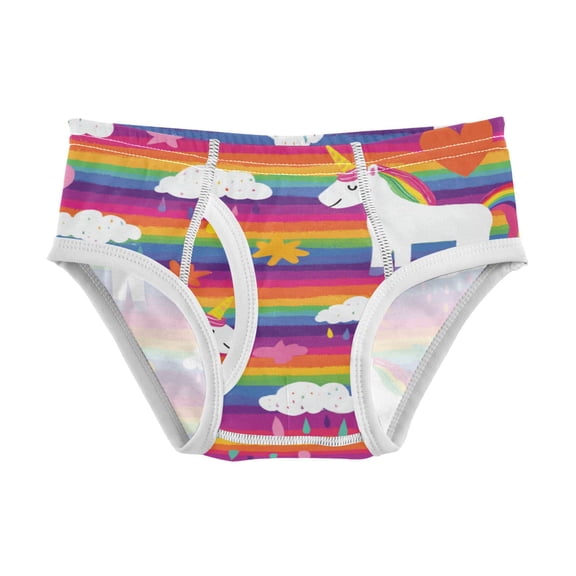 Cotton Triangle Briefs 2T-8Y, Comfortable Breathable Safety Standard Toddler & Little Kids Underwear Bright Rainbow Unicorn Seamless
