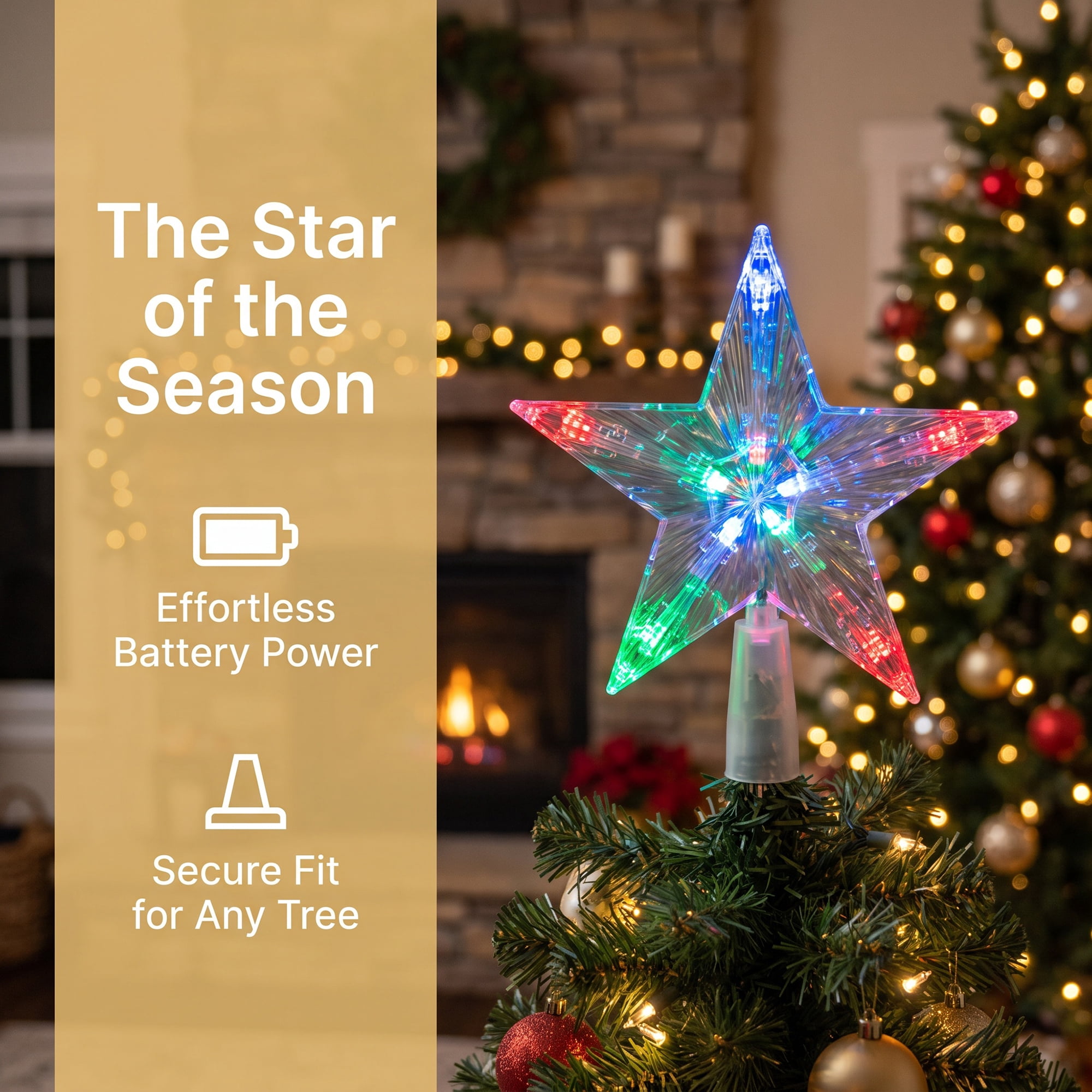 Unique Bargains Tree Finial Battery Operated Spring Mount Star Stripes Multicolor 5.9"