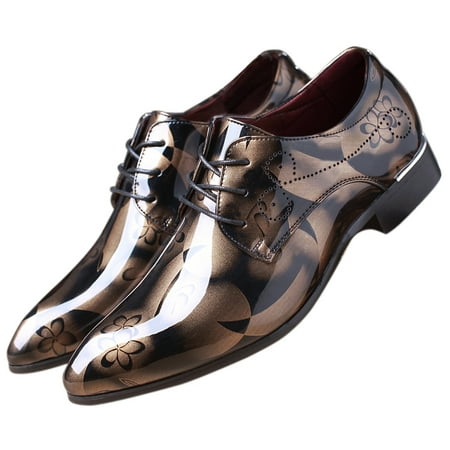 

Santimon Men Lace Up Oxford Pointed Toe Floral Patent Leather Dress Shoes Bronze 5.5 US