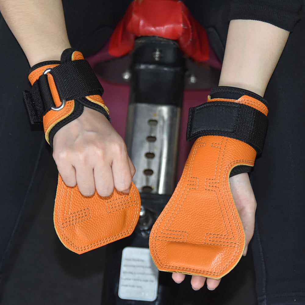 Weight Lifting Grips with Adjustable Wrist Straps for Deadlifts, Heavy-Orange