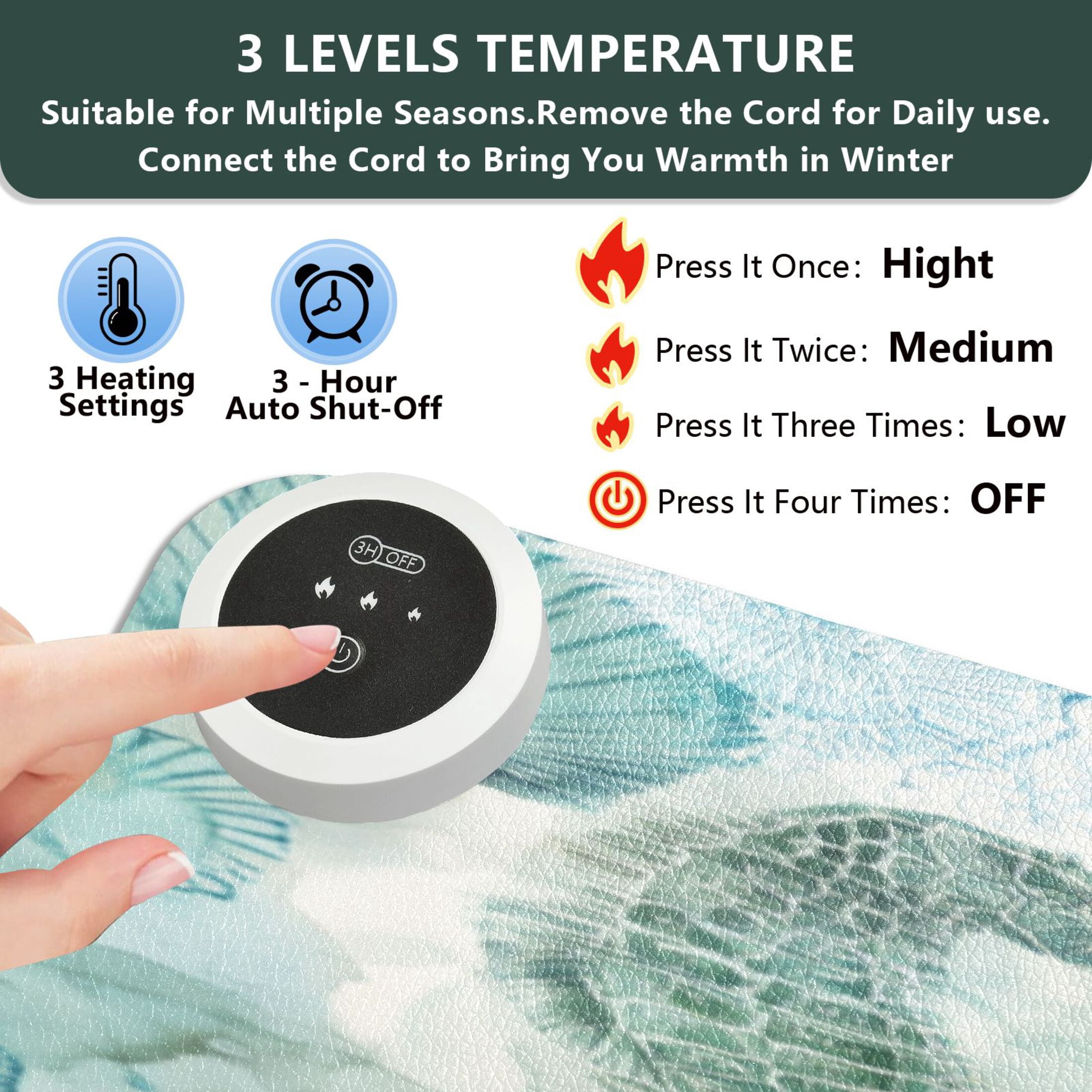 Large Heated Desk Mat Mouse Pad 31.5"x13"PU Leather Graphene Heating Desk Warmer with 3 Temperature Settings 110V US Plug Non-Slip Warm Pad for Home, Office, and Gaming Green Adorable Sea Creatures
