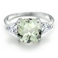 thumbnail image 3 of Gem Stone King 10K White Gold Green Prasiolite and White Moissanite Engagement Ring for Women | 4.69 Cttw | Cushion Checkerboard 10MM | Gemstone Birthstone | Size 7, 3 of 6