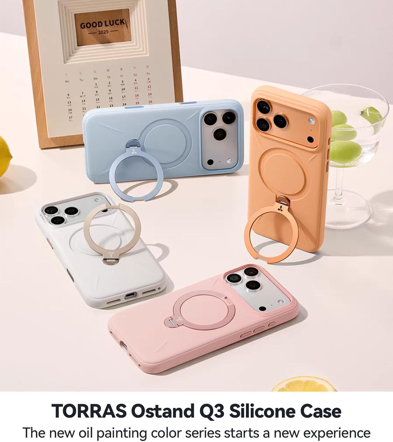 TORRAS OStand Q3 Liquid Silicone Case for iPhone 17 Pro Max with 360° Spin Kickstand, Camera Control, Soft Cozy Grip, Protective Cover, MagSafe Compatible, Dune Beige