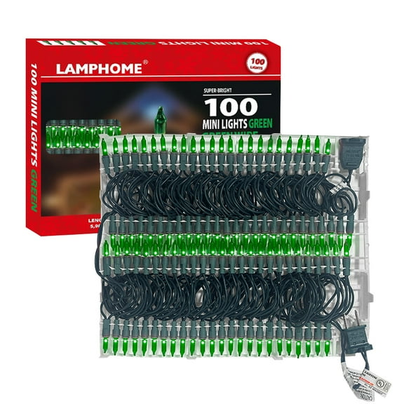 LAMPHOME 100 Green Mini String Lights Set with Tray, White WireUL Certified - ldeal for Christmas Tree, Holiday Party, Garden, Patio & Wedding Decor
