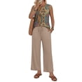 thumbnail image 3 of WIHOLL Two Piece Set for Women Summer Sleeveless Crewneck Lounge Top Wide Leg Drawstring Pants With Pockets Vacation Travel Outfits, 3 of 9