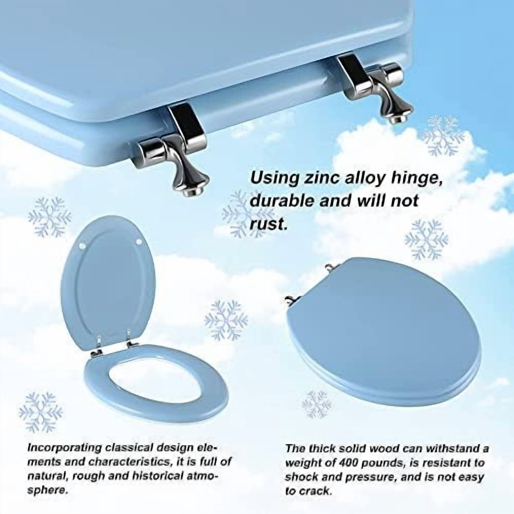 Blue Elongated Toilet Seat Natural Wood Toilet Seat with Zinc Alloy Hinges, Easy to Install also Easy to Clean, Scratch Resistant Toilet Seat by  (Elongated, Blue)