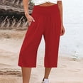thumbnail image 5 of Outfmvch Linen Pants Women Capris Drawstring with Pockets Cotton Linen Pants for Women Petite Pull On Elastic Drawstring Elastic Waist Cropped Lounge Trousers Women's Culottes Watermelon Red S-2XL, 5 of 5
