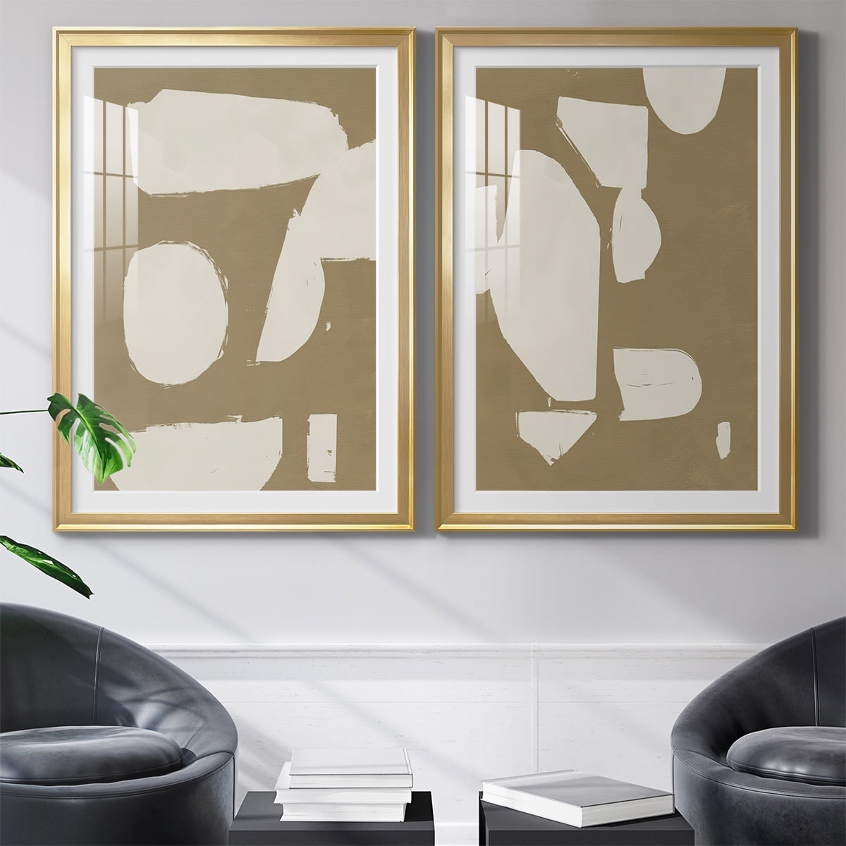 Wexford Home Chunky Abstract I Premium Framed Print, 22.5" x 30.5" - Ready to Hang, Gold (Set of 2)