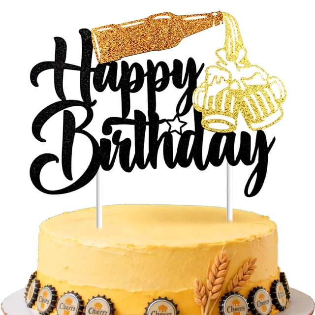 Adorno para Pastel LCRSNMBSRA Cerveza Feliz Cumpleaños con Brillo