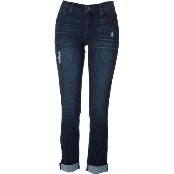 Democracy Womens Ab-solution Distressed Cuff Jeans 14 Dark wash