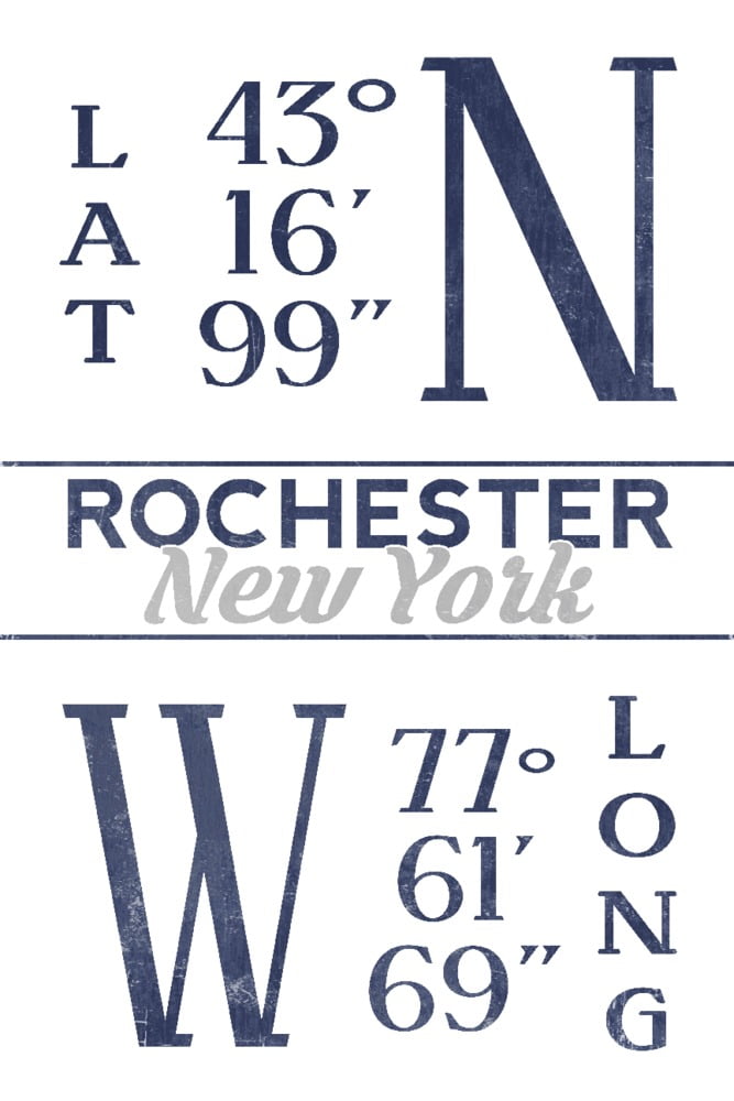 Rochester, New York, Latitude and Longitude (Blue) (12x18 Wall Art