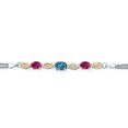 thumbnail image 2 of 925 Silver and 10K Yellow Gold London Blue Topaz and Red Created Ruby and White Lab Grown Diamond Bracelet for Women (2.06 Cttw, Gemstone November Birthstone, Oval, Wheat Chain, 6.5 inches), 2 of 5