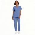 thumbnail image 4 of Mlqidk Scrubs for Women Plus Size Medical Scrubs Stretchy V-Neck Yoga Scrub Leg Pantss and Tops Jogger Scrubs Nursing Scrubs Med Couture Scrubs Blue 5XL, 4 of 4