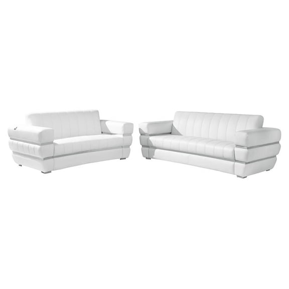 Titan Furnishings Modern Italian Leather Sofa and Loveseat Set in White
