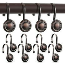 12 Pcs Shower Curtain Hooks, Rust Proof Matte Shower Rod Hooks Sets, Vintage Round Decorative Metal Drapery Bar Hangers for Bathroom, Restroom, Kitchen (Brown)