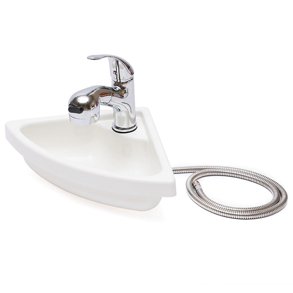 ToppiJoy Acrylic Single Bowl Sink, Triangle Wash Basin Thick Small Sink Corner for Kitchen Bathroom Lavatory (White)